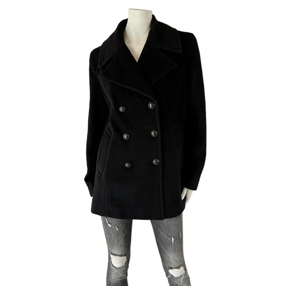 Stunning Karl Lagerfeld Black Double Breasted Wool Cashmere Pea Coat Jacket - Picture 3 of 11